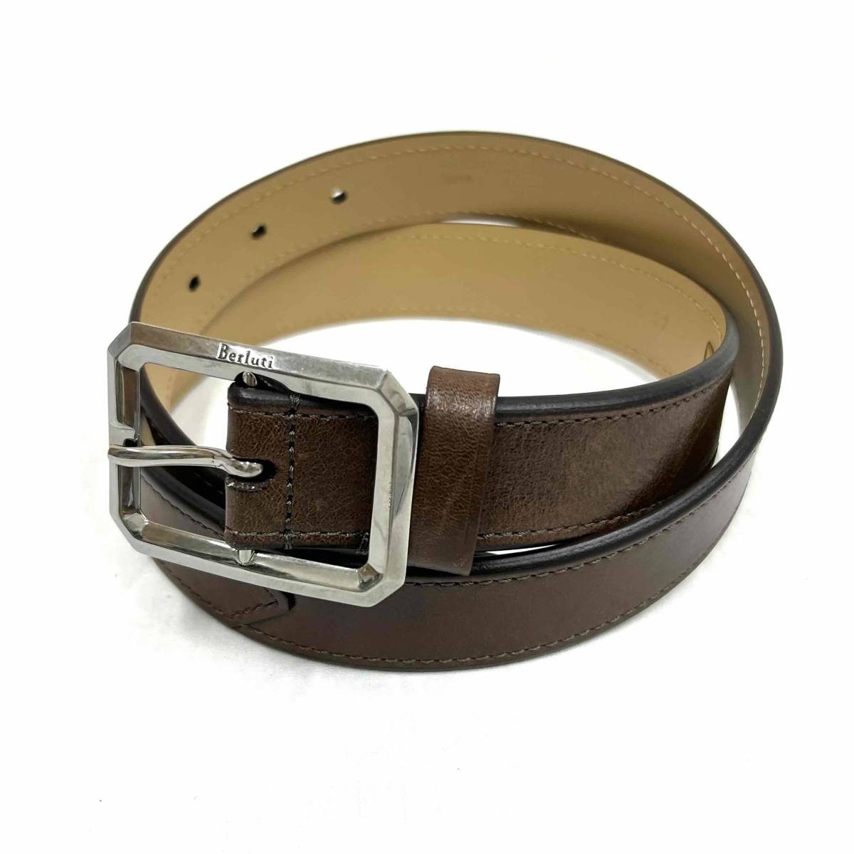 美品】ベルルッティ レザーベルト ブラウン系 本革 80/36 BERLUTI 茶色