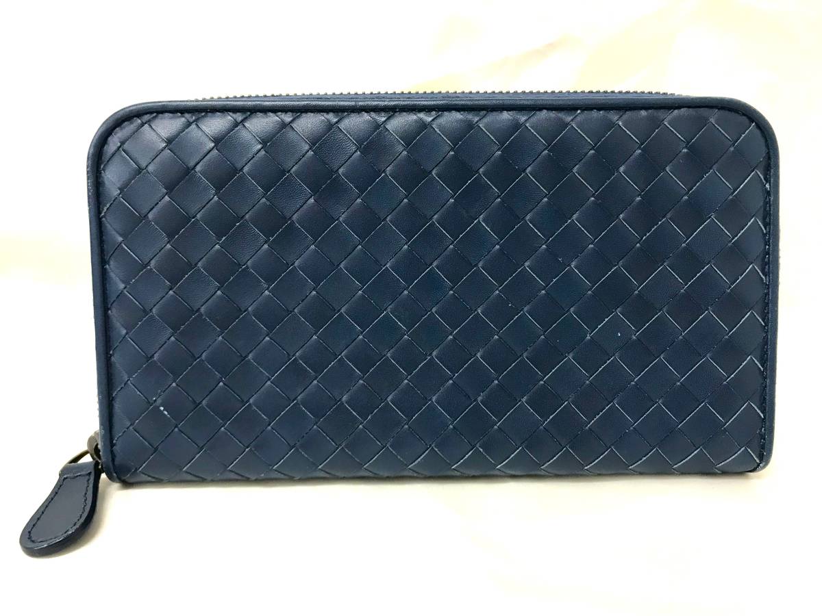 BOTTEGA VENETA ボッテガヴェネタ イントレチャート ラウンドファスナー 114076 長財布 レザー ブルー ネイビー　メンズ_画像1