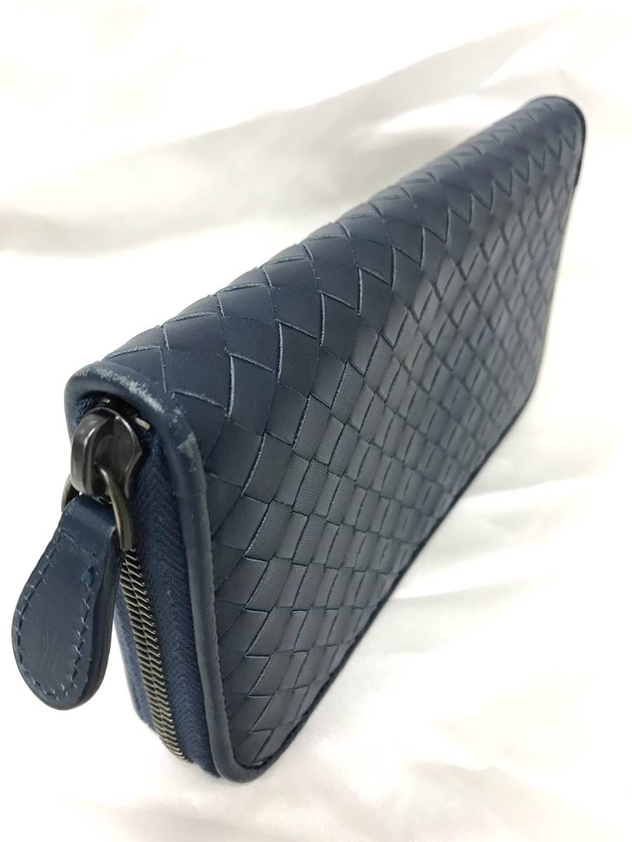 BOTTEGA VENETA ボッテガヴェネタ イントレチャート ラウンドファスナー 114076 長財布 レザー ブルー ネイビー　メンズ_画像5