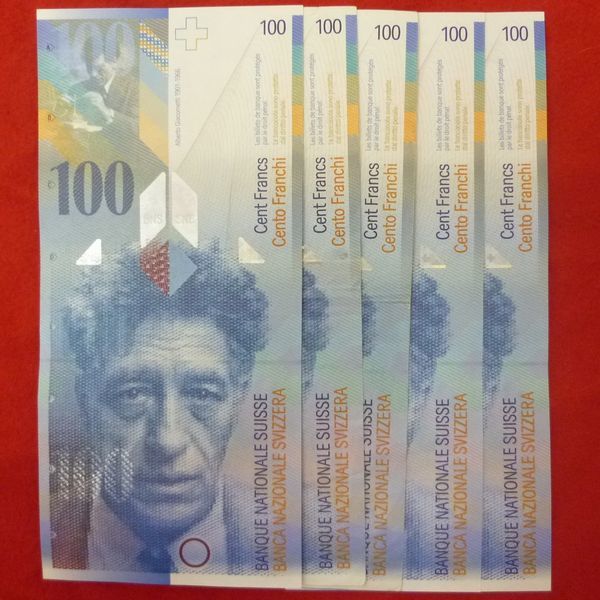 2:スイス旧紙幣 CHF 計5枚 旧紙幣500スイスフラン分 BANQUE NATIONALE