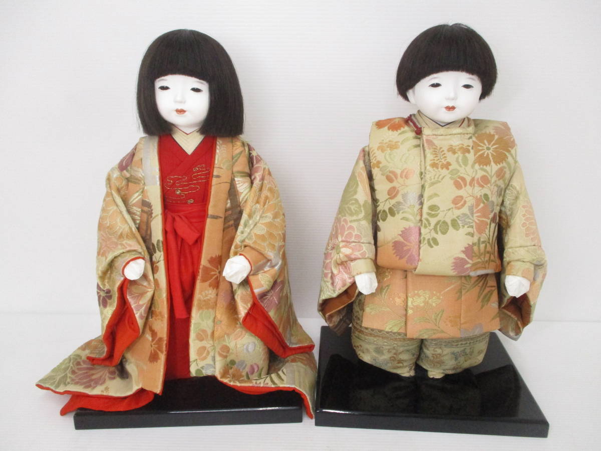 220891-022 工芸品 市松人形 工房 朋 本練頭 雛人形 ペア 立姿 台座付