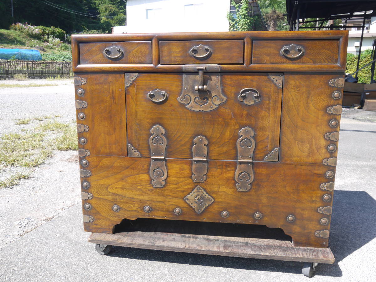 [H20919] morning . old fine art Joseon Dynasty furniture natural wood iron metal fittings van daji* Joseon Dynasty chest of drawers half .. van dachi van daji era * key none 