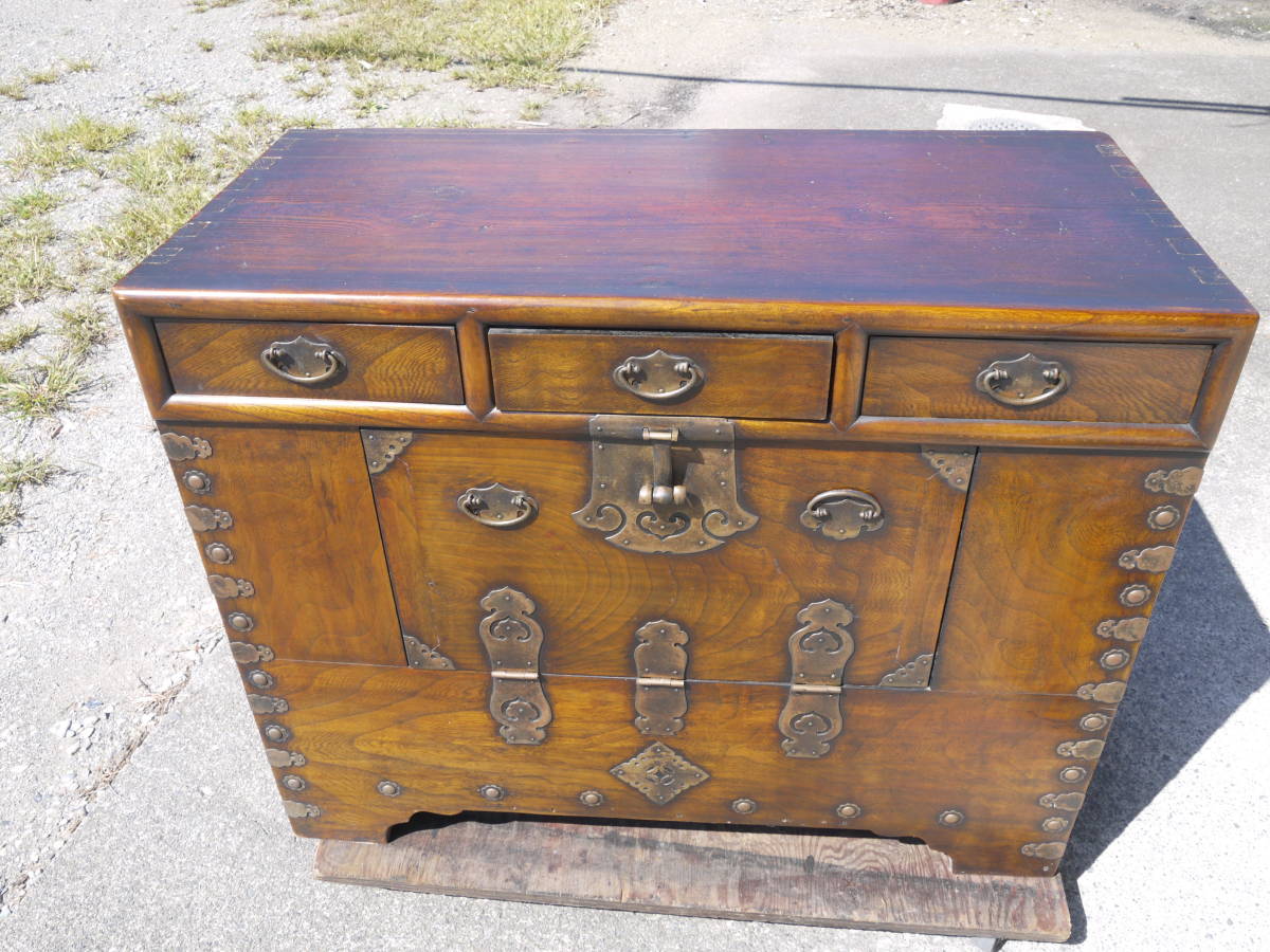 [H20919] morning . old fine art Joseon Dynasty furniture natural wood iron metal fittings van daji* Joseon Dynasty chest of drawers half .. van dachi van daji era * key none 