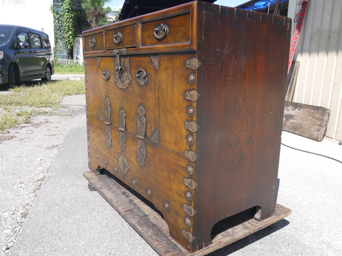 [H20919] morning . old fine art Joseon Dynasty furniture natural wood iron metal fittings van daji* Joseon Dynasty chest of drawers half .. van dachi van daji era * key none 