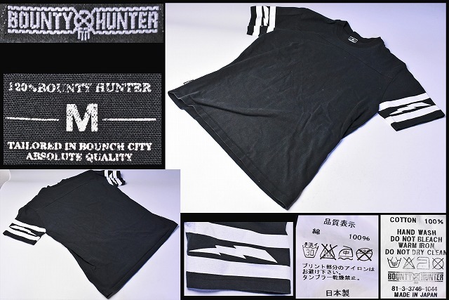 BXH ★ バウンティハンター ★ Tシャツ ★ BOUNTY HUNTER ★ 黒 ★ M ★ 日本製 ★ 厚地 ★ 袖に稲妻デザイン ★ 中古品 ★_画像1