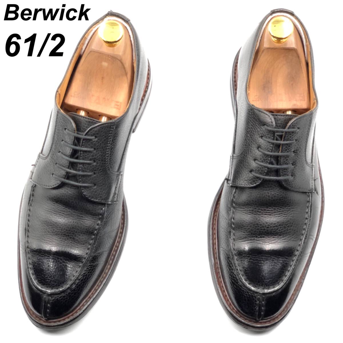 即決 Berwick バーウィック 24.5cm 6.5 2439 メンズ レザーシューズ Uチップ 外羽根 黒 ブラック シボ革 革靴 皮靴  ビジネスシューズ