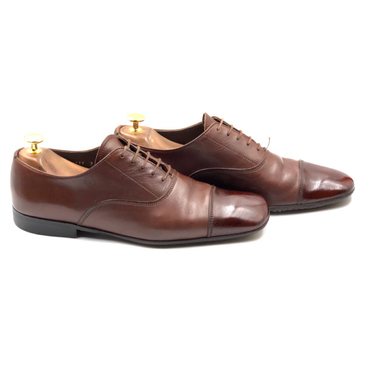 即決 PRADA プラダ 25cmEE 7 1113 メンズ レザーシューズ ストレートチップ 内羽根 茶 ブラウン 革靴 皮靴 ビジネスシューズ