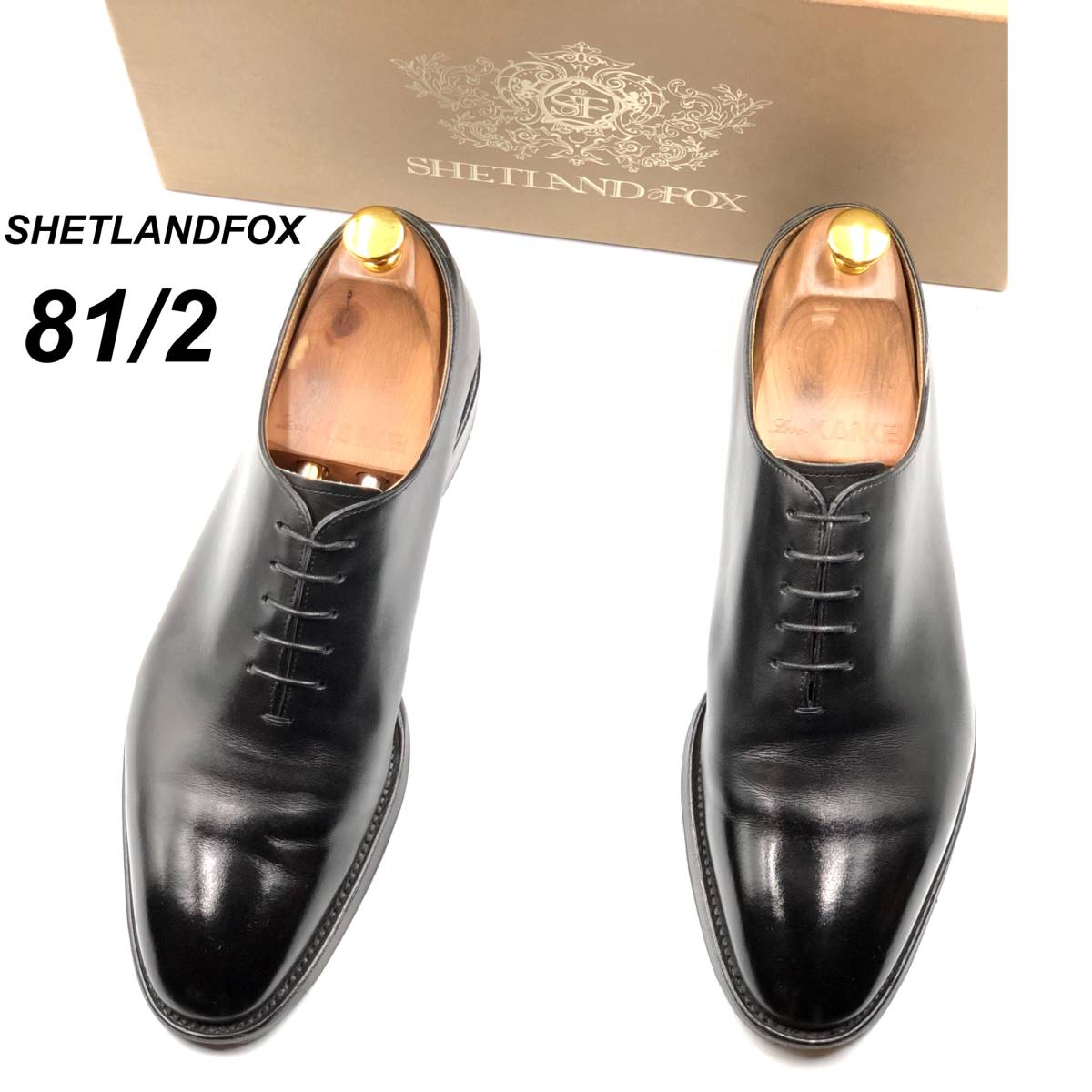 即決 SHETLANDFOX シェットランドフォックス 26.5cm 8.5 3065 メンズ レザーシューズ ホールカット 黒 ブラック 箱付 革靴  皮靴 ビジネス