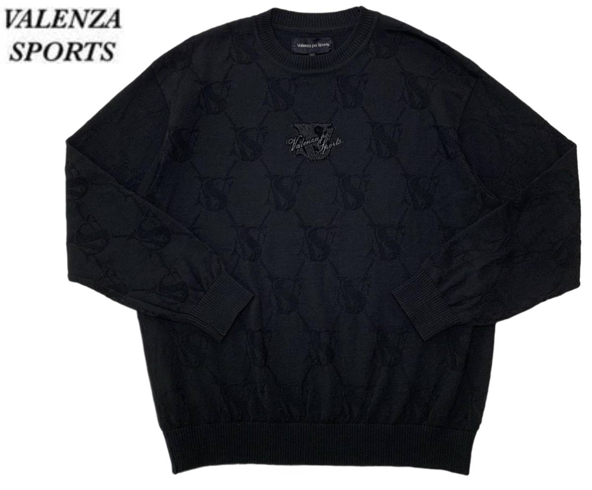 Valenza po Sports バレンザポースポーツ ロゴワッペン 総柄 ウール ニット セーター 黒 ブラック メンズ F(Mサイズ