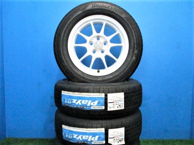 A75 中古 BS エコフォルム CRS102 6J +45 100 ハブ径 54mm 新品 BS プレイズ PXⅡ 195/65R15 91H セット 30プリウス ブリヂストン