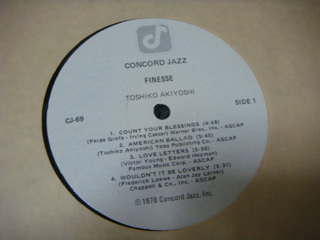 秋吉敏子 FINESSE フィネス CONCORD JAZZ 外盤 オリジナル 白レーベル LP CJ - 69_画像3