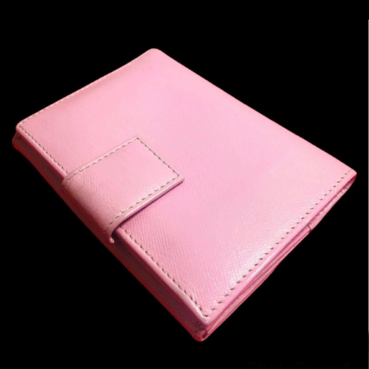 【美品】☆PRADA プラダ サフィアーノレザー Wホック 三角プレート金具 二つ折り 財布 ピンク 5