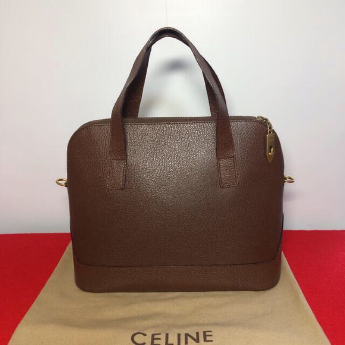 CELINE セリーヌ Vintage "レザー ゴールド金具 ハンドバッグ　ブラウン