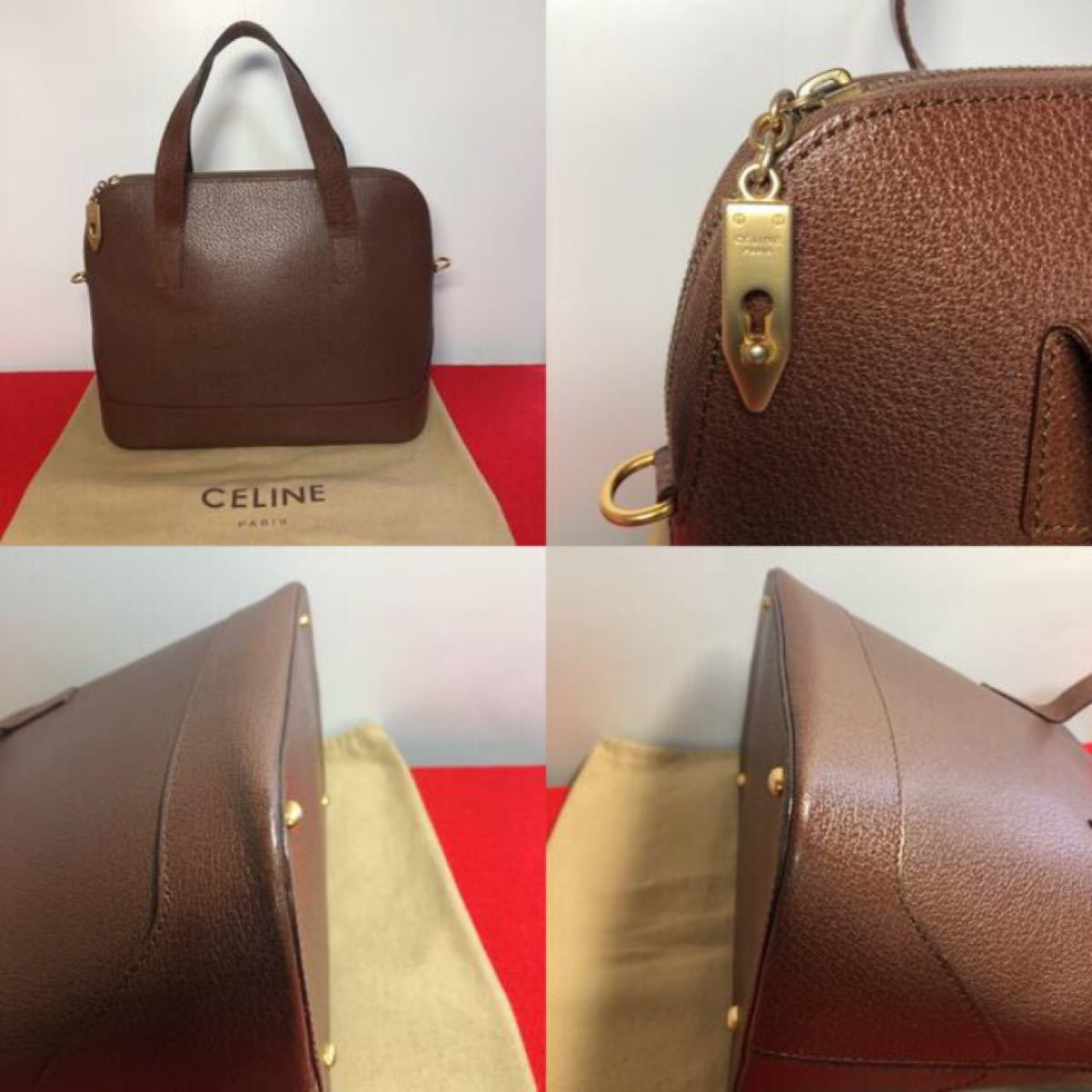 CELINE セリーヌ Vintage "レザー ゴールド金具 ハンドバッグ　ブラウン