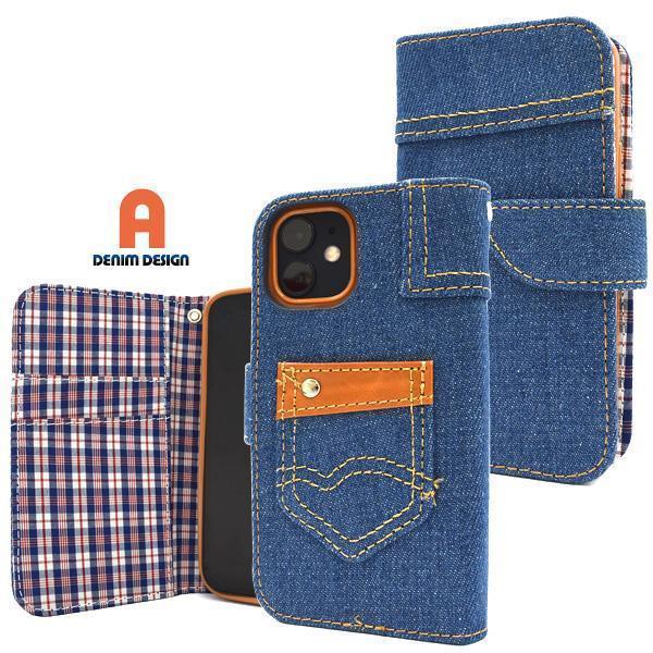 iPhone 12 mini iPhone check pattern Denim notebook type case / iPhone 12 Mini 