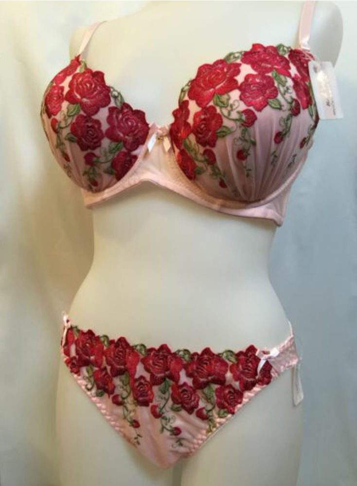 巨乳セクシーF85 モールドカップ ブラジャ-＆ショーツ上下 新品 ピンク薔薇 豪華刺繍_画像1