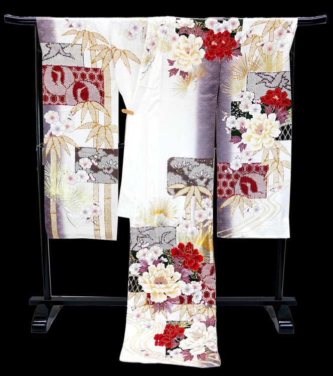 仕立付き 正絹振袖 白色 くすみ色　梅柄 花と星×紺野彩夏　絹100% f-422　 成人式 新品購入_画像5