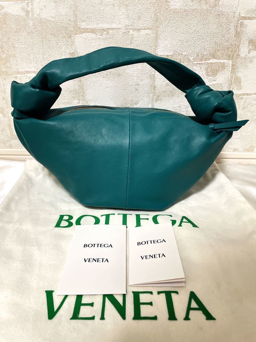 美品！BOTTEGA VENETA ボッテガヴェネタ ダブルノット ハンドバッグ トップハンドル レザー ブルーグリーン 62963_画像1