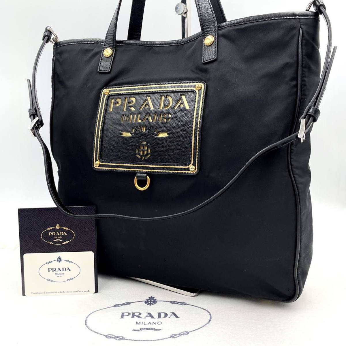 1円 □美品□ PRADA プラダ テスート ナイロン 2way トートバッグ ロゴ