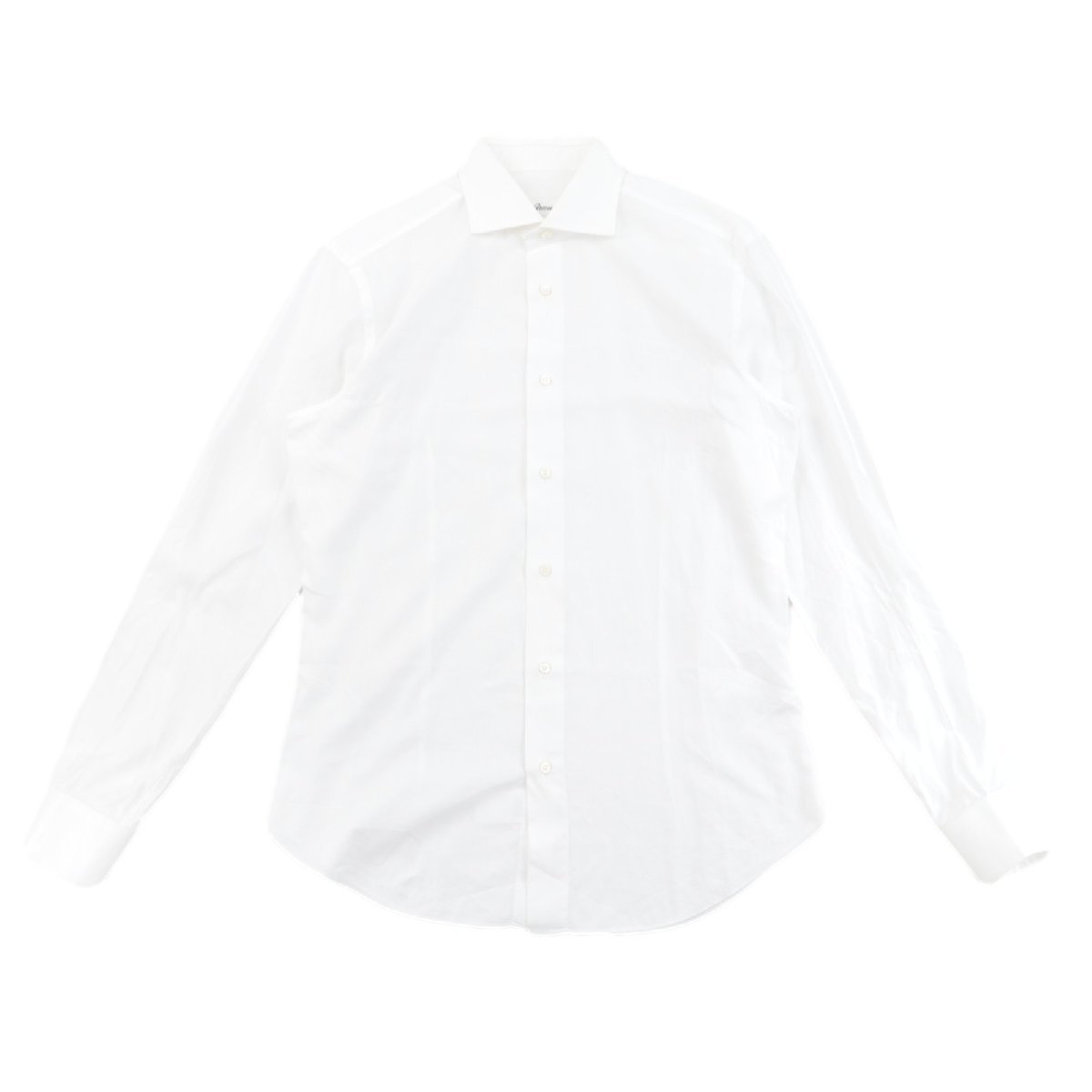 【保証書付】 メンズ 長袖シャツ ホリゾンタルカラー ブリオーニ 白 Brioni イタリア製 ドレスシャツ コットン M Mサイズ