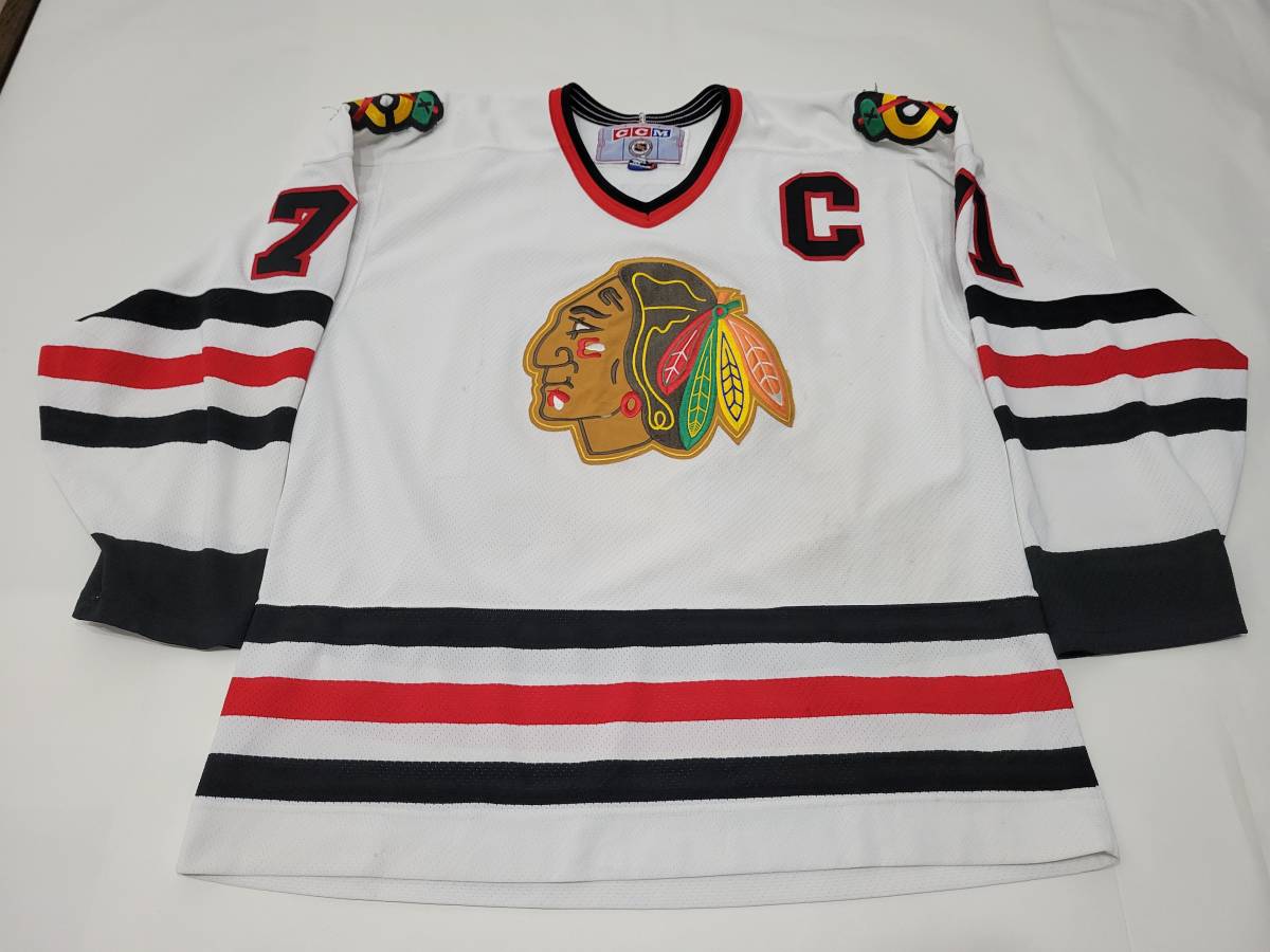  excellent CANADA made CCM CHICAGO BLACKHAWKS #71 FISCHER uniform L Canada made hockey shirt NHL ice hockey black Hawk s