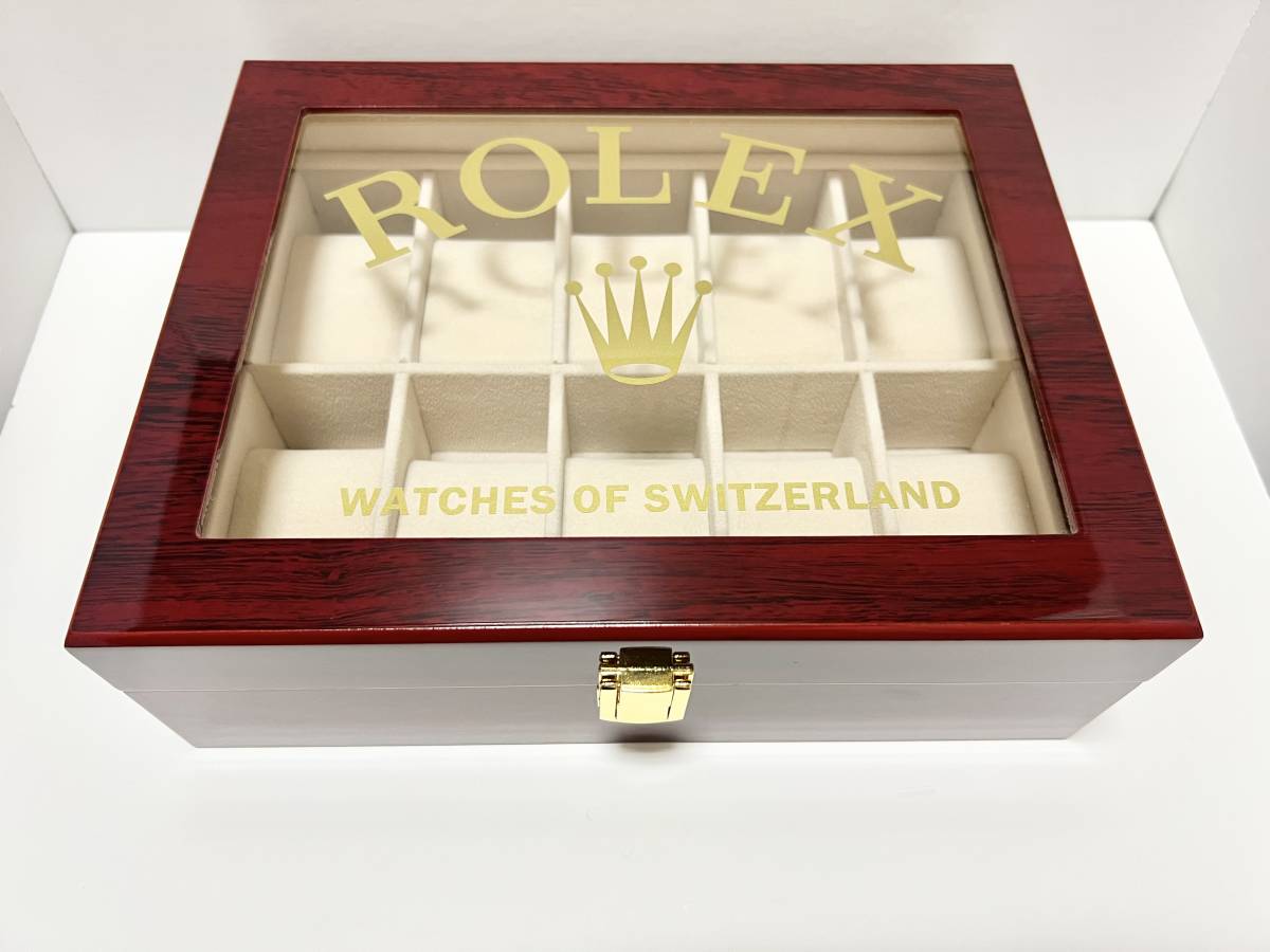 【新品♪ 訳あり】１０本収納 ROLEX ロレックスディスプレイケース 腕時計Box 木製 ガラス天板 識別番号 _画像2
