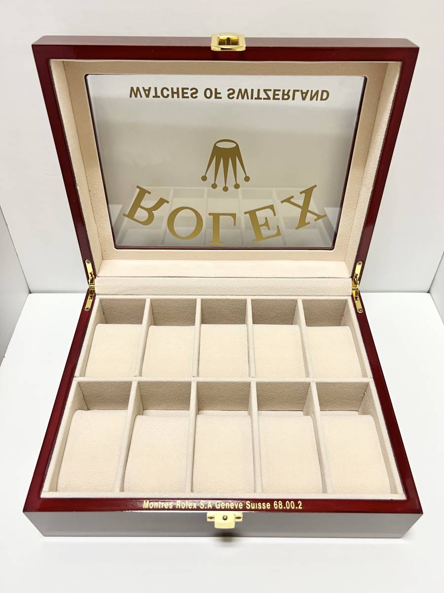 【新品♪ 訳あり】１０本収納 ROLEX ロレックスディスプレイケース 腕時計Box 木製 ガラス天板 識別番号 _画像4