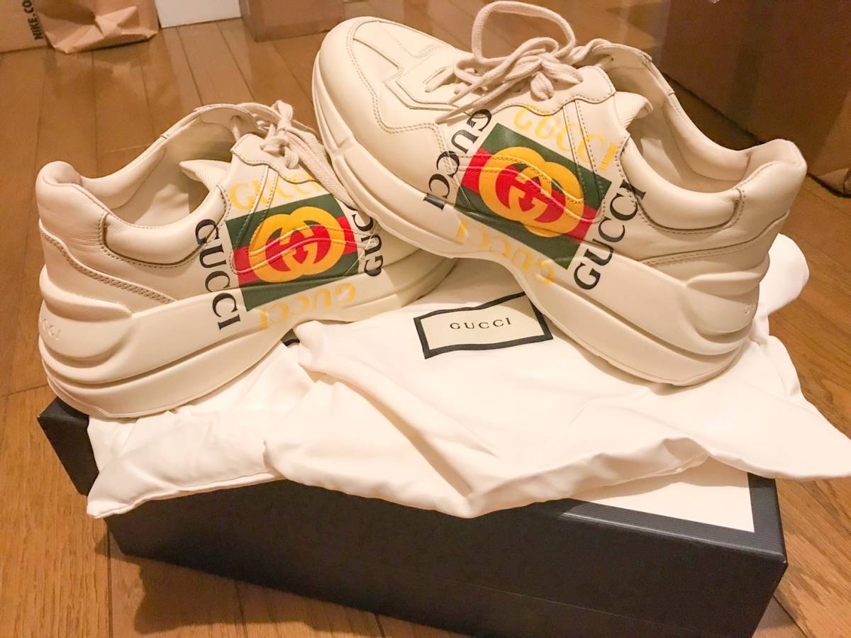 GUCCI ロゴ レザー スニーカー 7 1/2 メンズファッション シューズ www