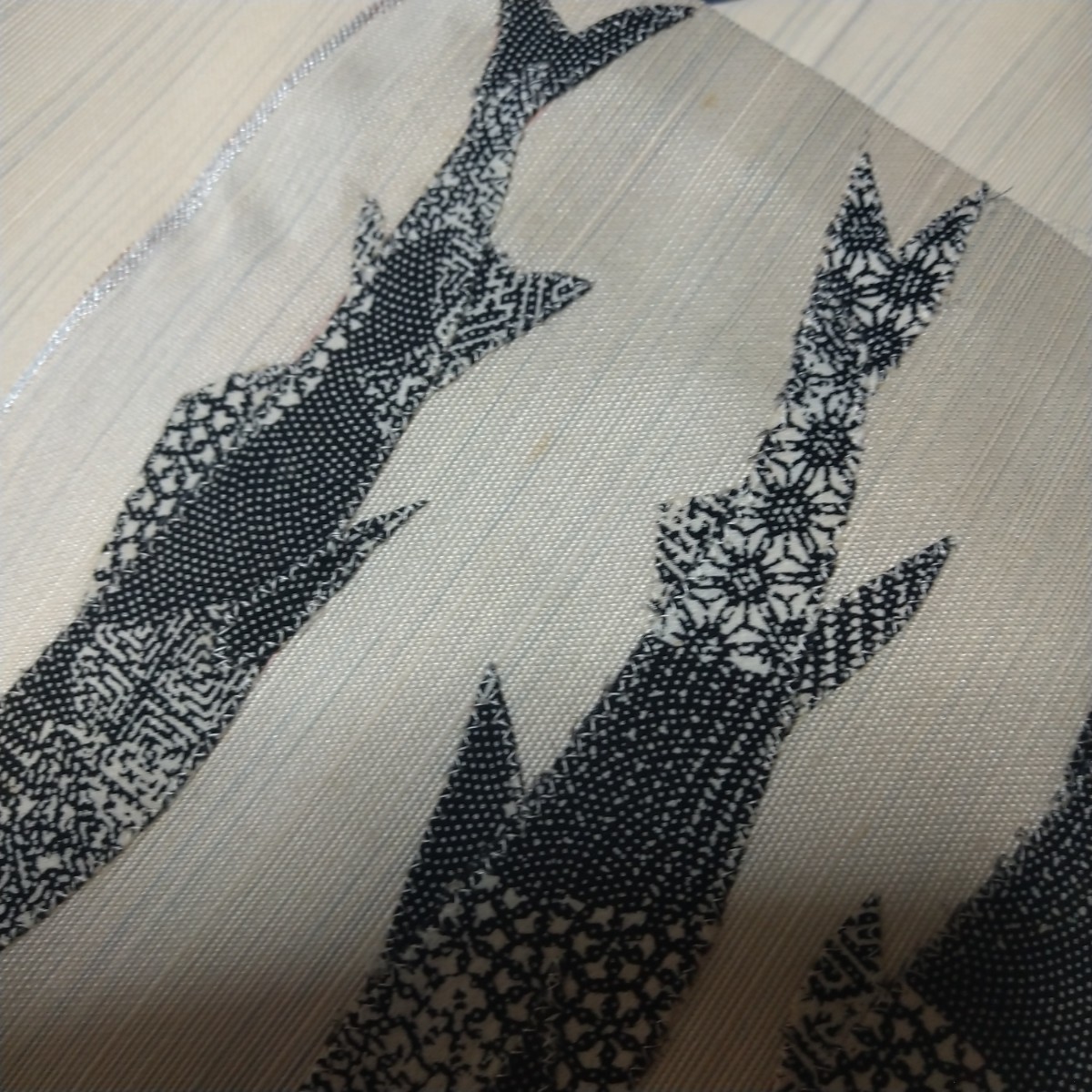 名古屋帯 魚 さかな 切嵌 きりばめ ベージュ 紬 正絹