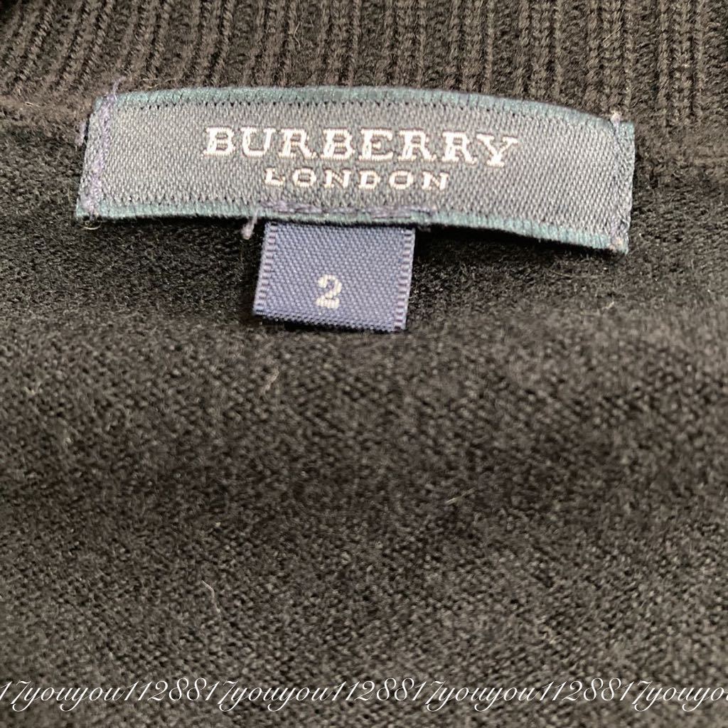 美品　バーバリー　BURBERRY ／ブラック　Vネックニット　セーター／サイズ2／ビッグホースマーク