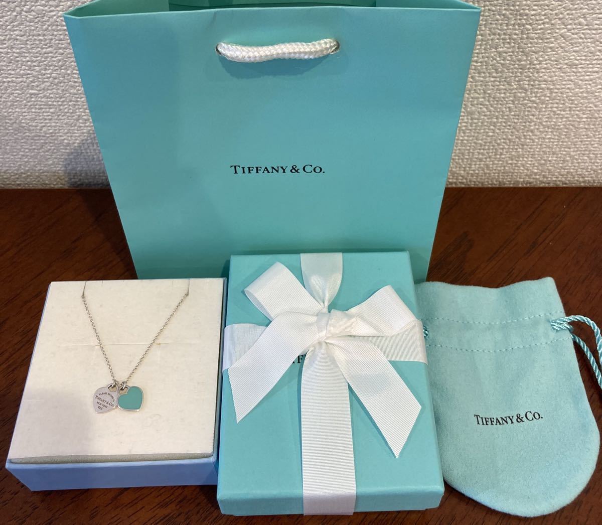 新品 正規品 ティファニーアンドコー TIFFANY &Co ネックレス ダブルラヴィングハート ブルー 箱巾着紙袋 ダブルハート グリーン