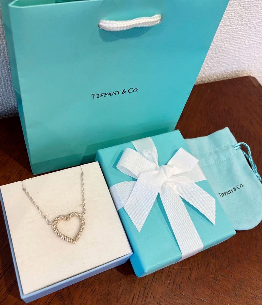 新品 正規品 ティファニー tiffany&co ネックレス シルバー ハート ツイストハート ゴールド 750 k18 箱 巾着 紙袋 リボン プレゼント_画像1