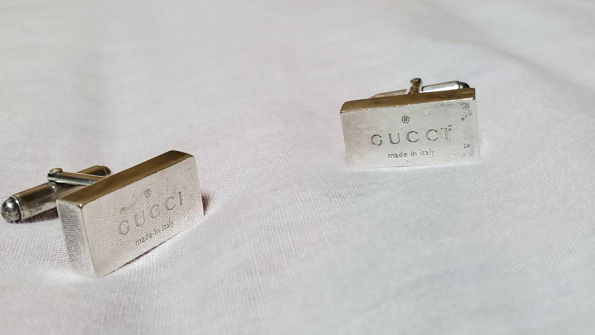 正規 レア GUCCIグッチ ヴィンテージ ブランドロゴ文字 スクエアカフス SV925 アイコンカフリンクス クラシックエンブレム ブロックボタン