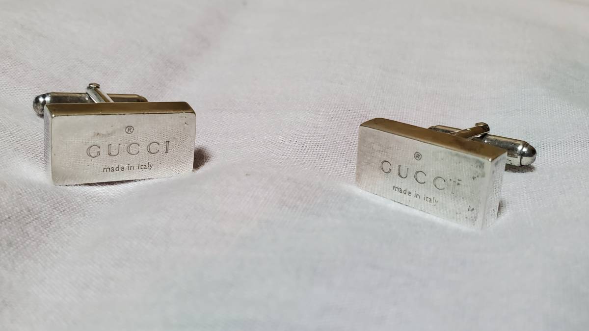 正規 レア GUCCIグッチ ヴィンテージ ブランドロゴ文字 スクエアカフス SV925 アイコンカフリンクス クラシックエンブレム ブロックボタン