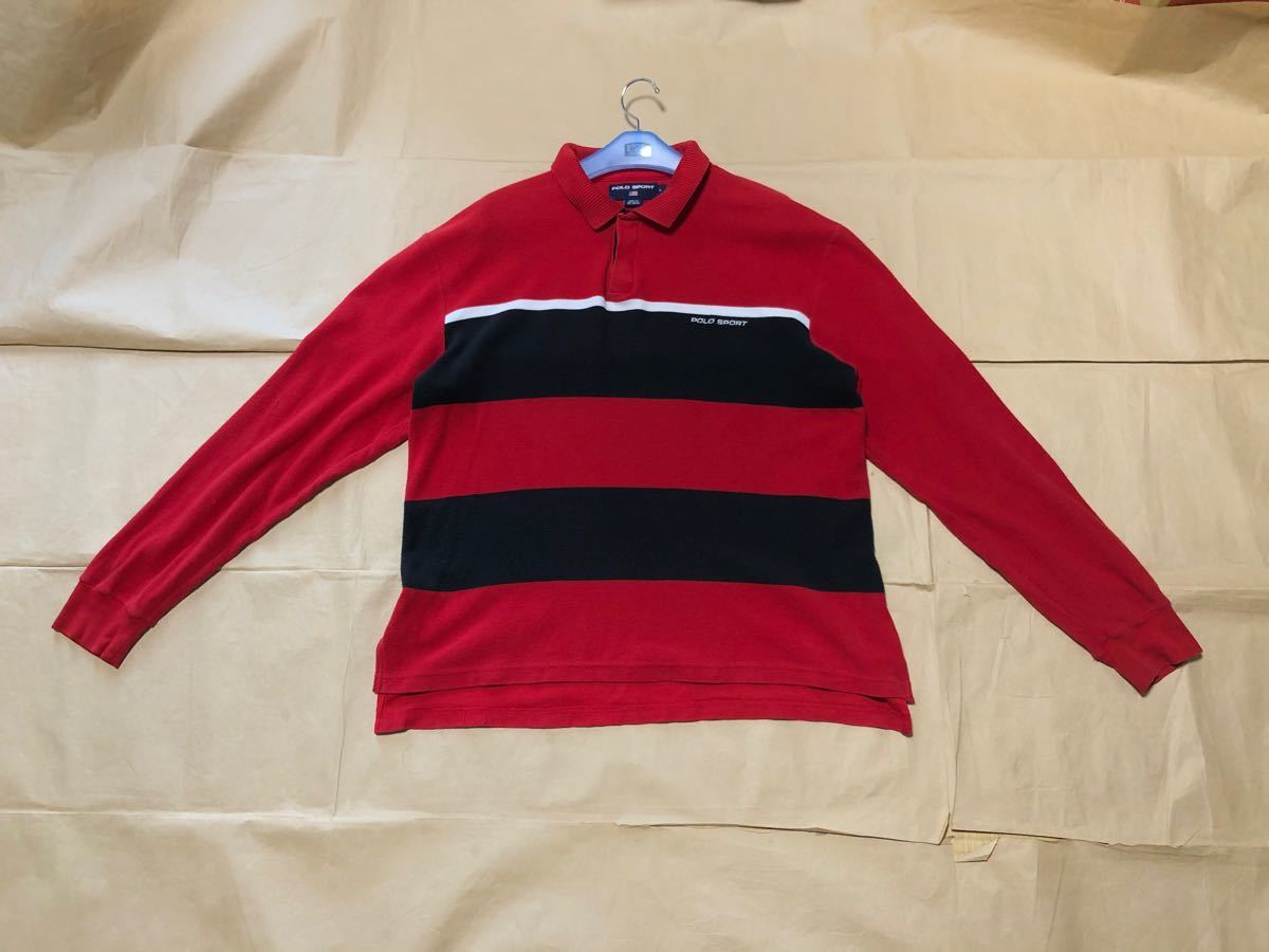 90s POLO SPORT Ralph Lauren 長袖ポロシャツ L 赤黒 ラルフローレン