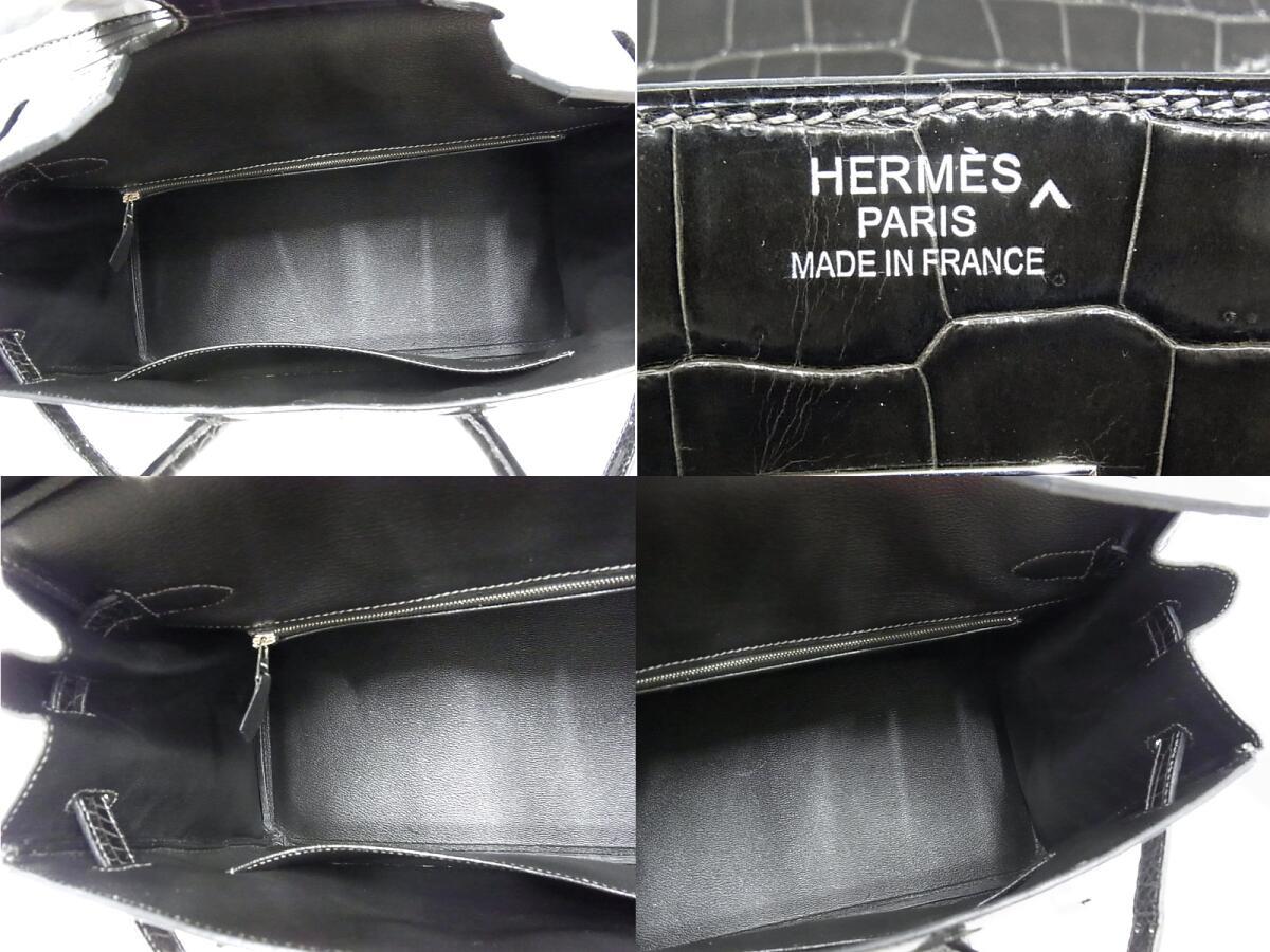 エルメス HERMES バーキン35 □Q刻印 2013年製 ハンドバッグ クロコダイル グラファイト シルバー金具【中古】【程度B】【良品】_画像6
