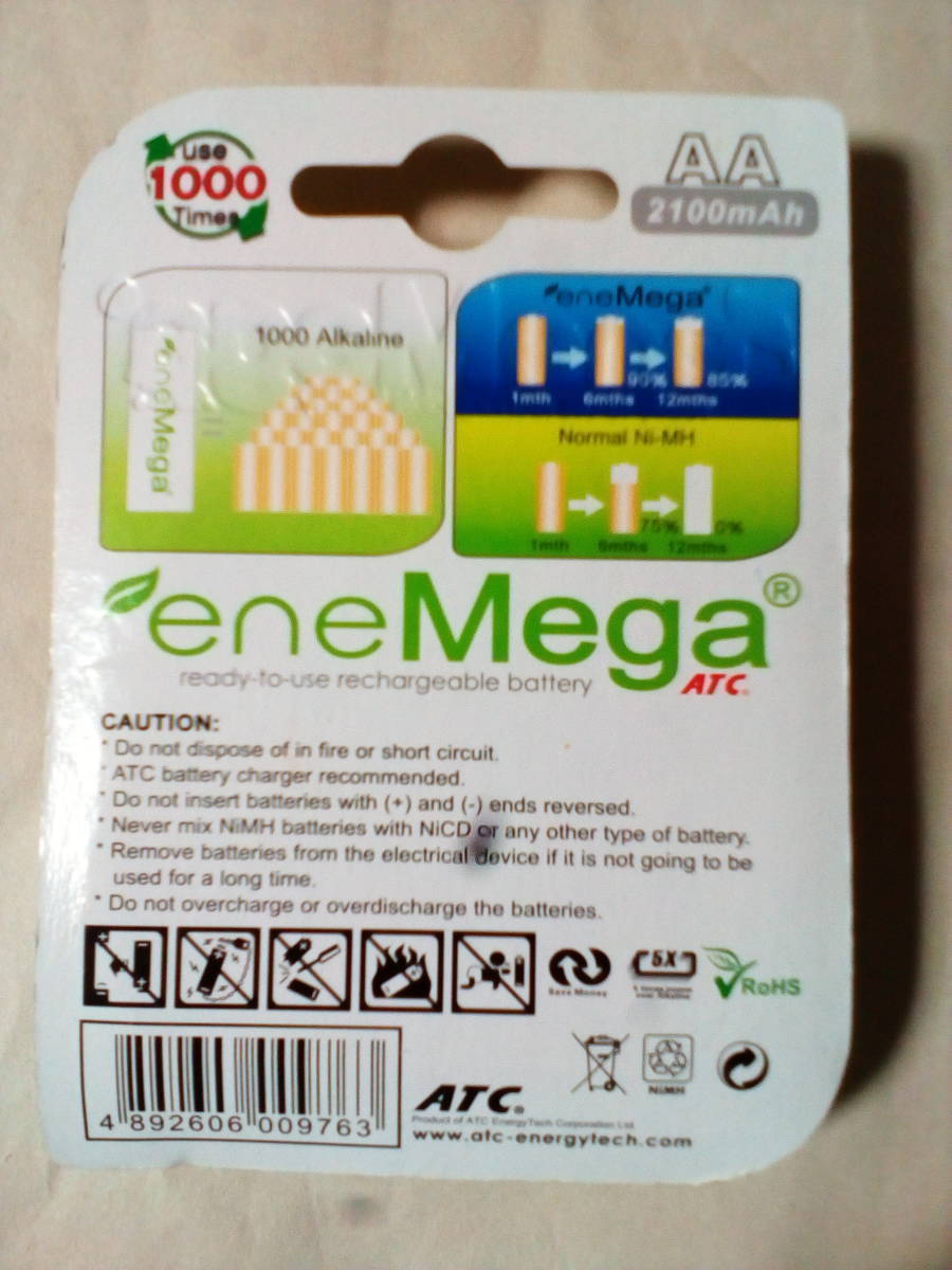  with translation in detail commodity explanation . abroad oriented package ATC eneMega 2100mAh 1000 times nickel water element rechargeable battery single 3 4ps.@ plastic case go in cat pohs free 