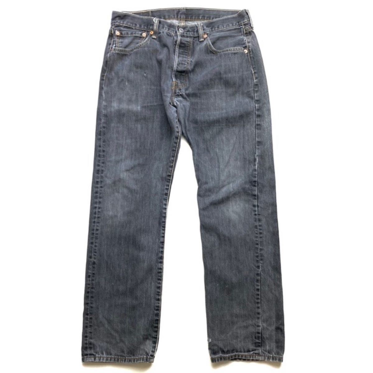 Levi'sリーバイス 501 ダメージ ブラック デニムパンツ 先染め
