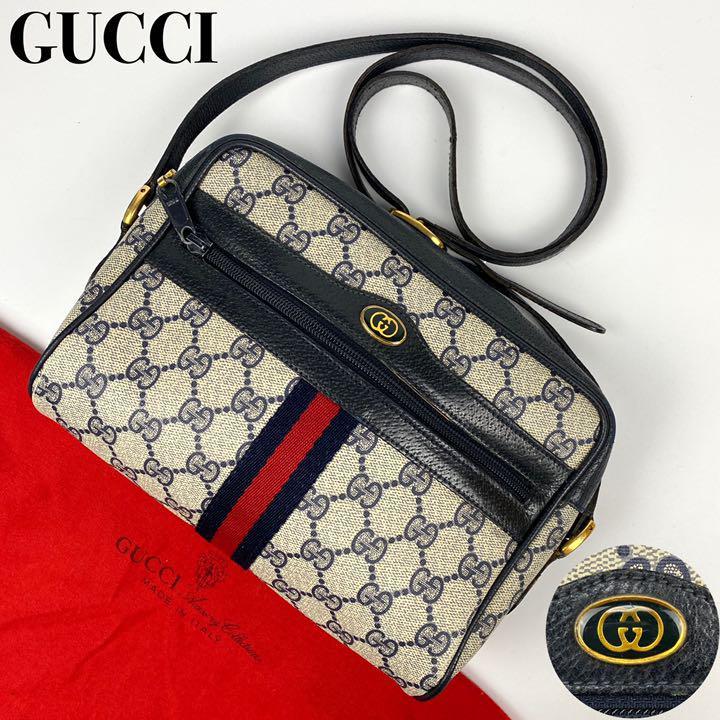 美品□GUCCI グッチ ショルダーバッグ シェリーライン GG柄 PVCレザー