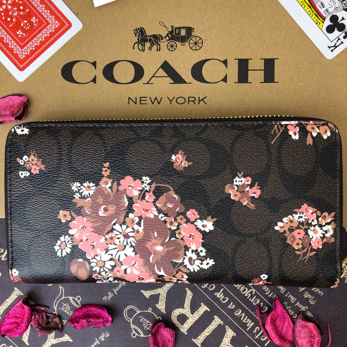 ショッピングオーダー COACH コーチ 長財布 大きな花柄 青
