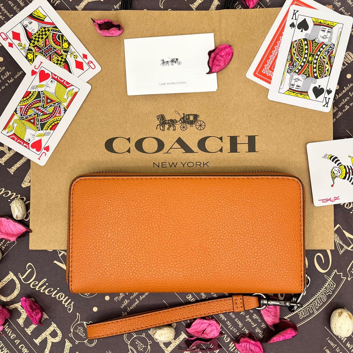 COACH コーチ ストラップ付 馬車 ブラウン 長財布