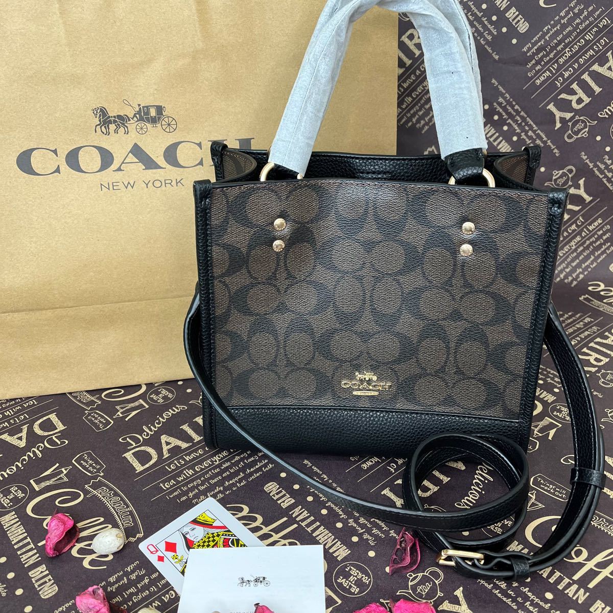 COACH コーチダークブラウン シグネチャーショルダーバッグ レディース
