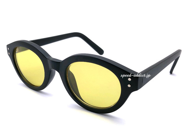 強化 BOSTON SUNGLASS 艶消しBLACK × LIGHT YELLOW/ボストンサングラスマットブラック黒縁ライトイエロー個性的夏フェスツーリング山歩き_画像1