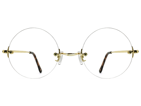 TWO POINT RIMLESS 丸眼鏡 for JAPANESE GOLD × CLEAR/ツーポイントリムレスラウンドサングラスforジャパニーズだてめがね縁なしトレンド_画像3