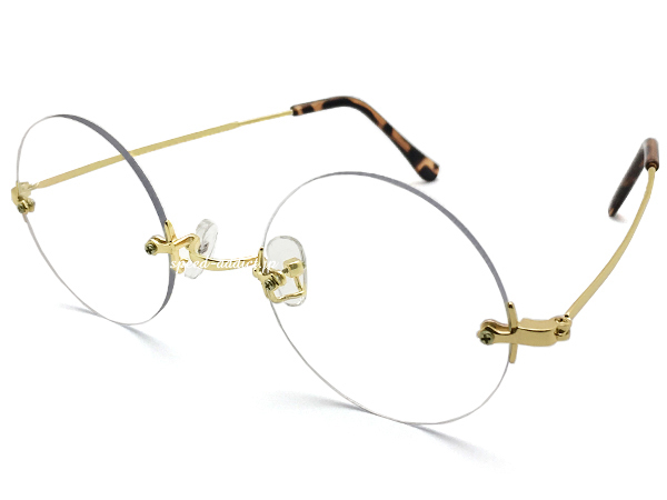 TWO POINT RIMLESS 丸眼鏡 for JAPANESE GOLD × CLEAR/ツーポイントリムレスラウンドサングラスforジャパニーズだてめがね縁なしトレンド_画像1