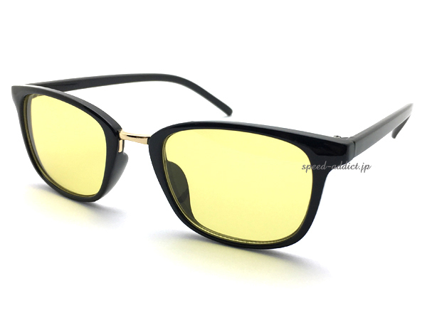 METAL COMBI SQUARE WELLINGTON SUNGLASS BLACK・GOLD × LIGHT YELLOW/メタルコンビスクエアウェリントンサングラス紫外線カットトレンド