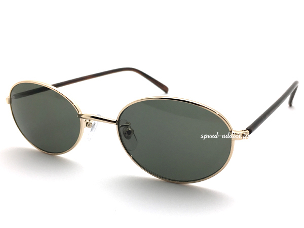 METAL OVAL SUNGLASS for JAPANESE GOLD × GREEN/紫外線対策オーバル定番小型フレームファッションサングラス鼻パッド男女兼用コンパクト_画像1