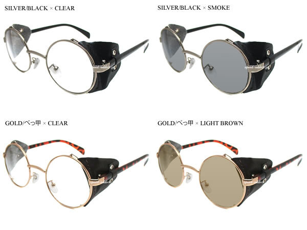 30's STYLE LEATHER SIDE COVER ROUND SUNGLASS GOLD・べっ甲 × CLEAR/レザーサイドカバーラウンドサングラスデミ鼈甲べっこうフレーム_画像2