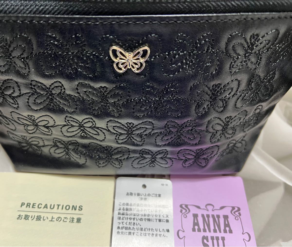 美品 アナスイ エターナルバタフライ ミニショルダーバッグ ブラック 美品 アナスイ エターナルバタフライ ミニショルダーバッグ ブラック