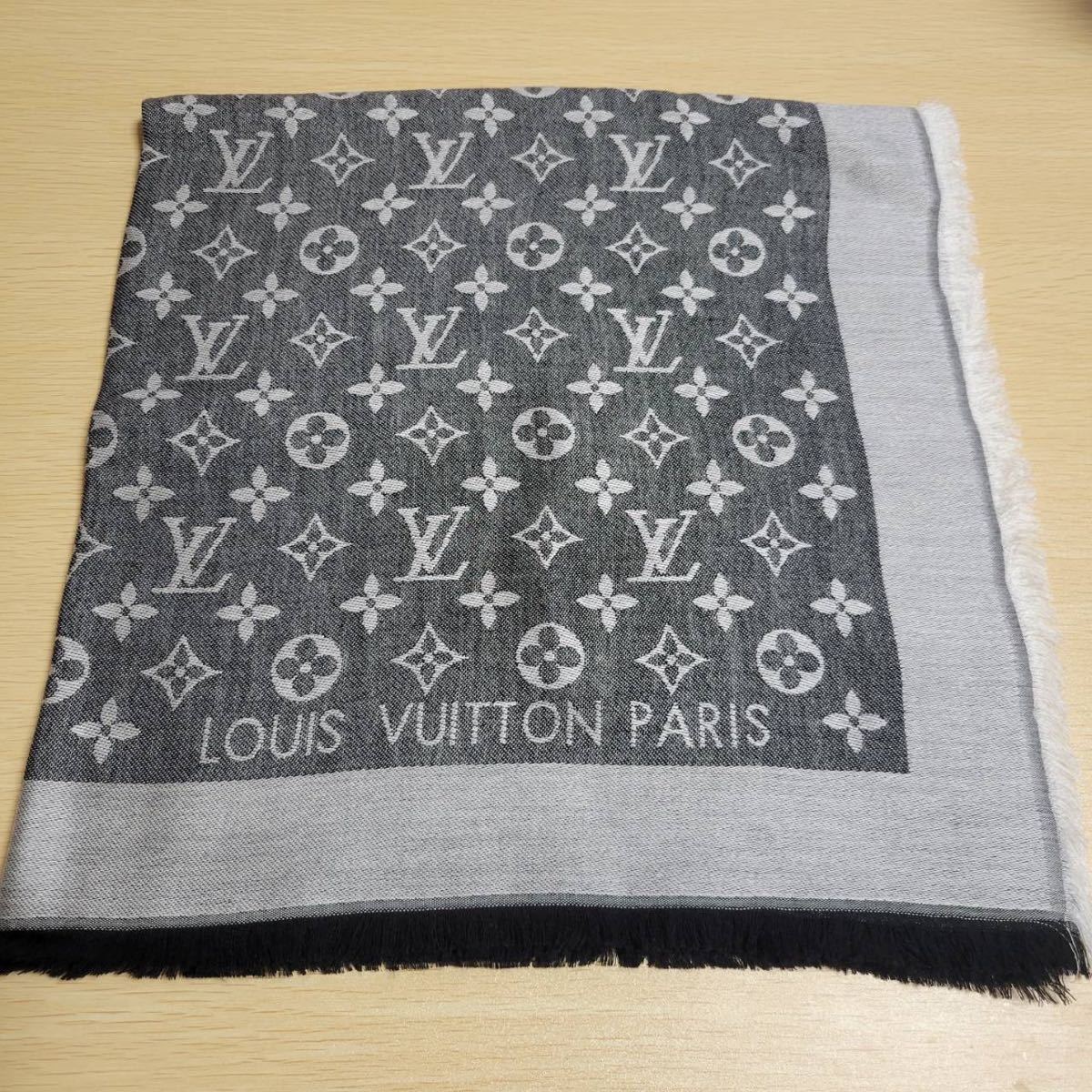 LOUIS VUITTON ルイヴィトン モノグラム 大判スカーフ シルバー